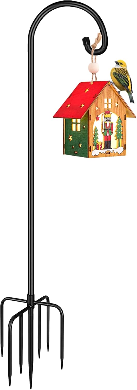 Shepherd Hook 92 Inch Tall Heavy-Duty Metal Garden Hanging Pole Stake for Bird Feeder Pole Plant Baskets, Black (1 Pack)
