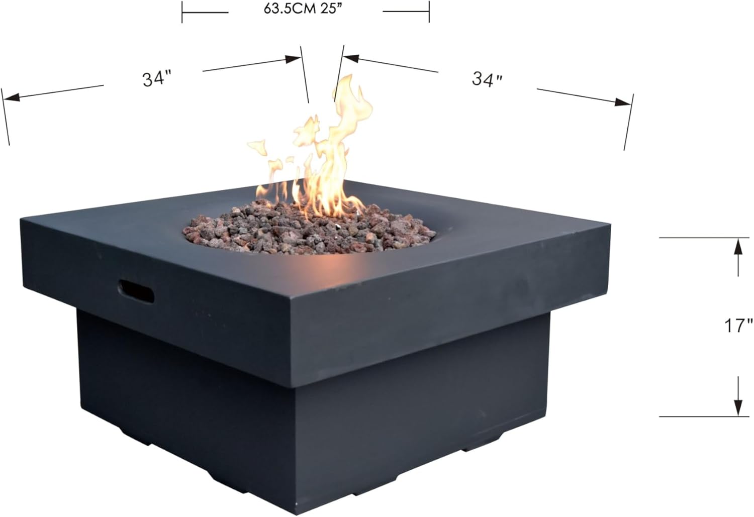 AMS Fireplace | Modeno Branford Package | Black Natural Gas Fire Pit Table for Outside Patio Bundle with Wind Guard, SS Burner Lid | Free Ice Bucket & Rubber Mat