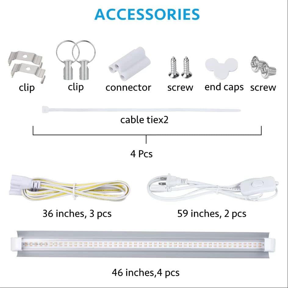 Grow Light for Indoor Plants,4ft T8, 180W(4 x 45W, 1080W Equivalent), Super Bright, Full Spectrum Sunlight Plant Light, LED Grow Lights for Indoor Plants, Greenhouse, 4-Pack
