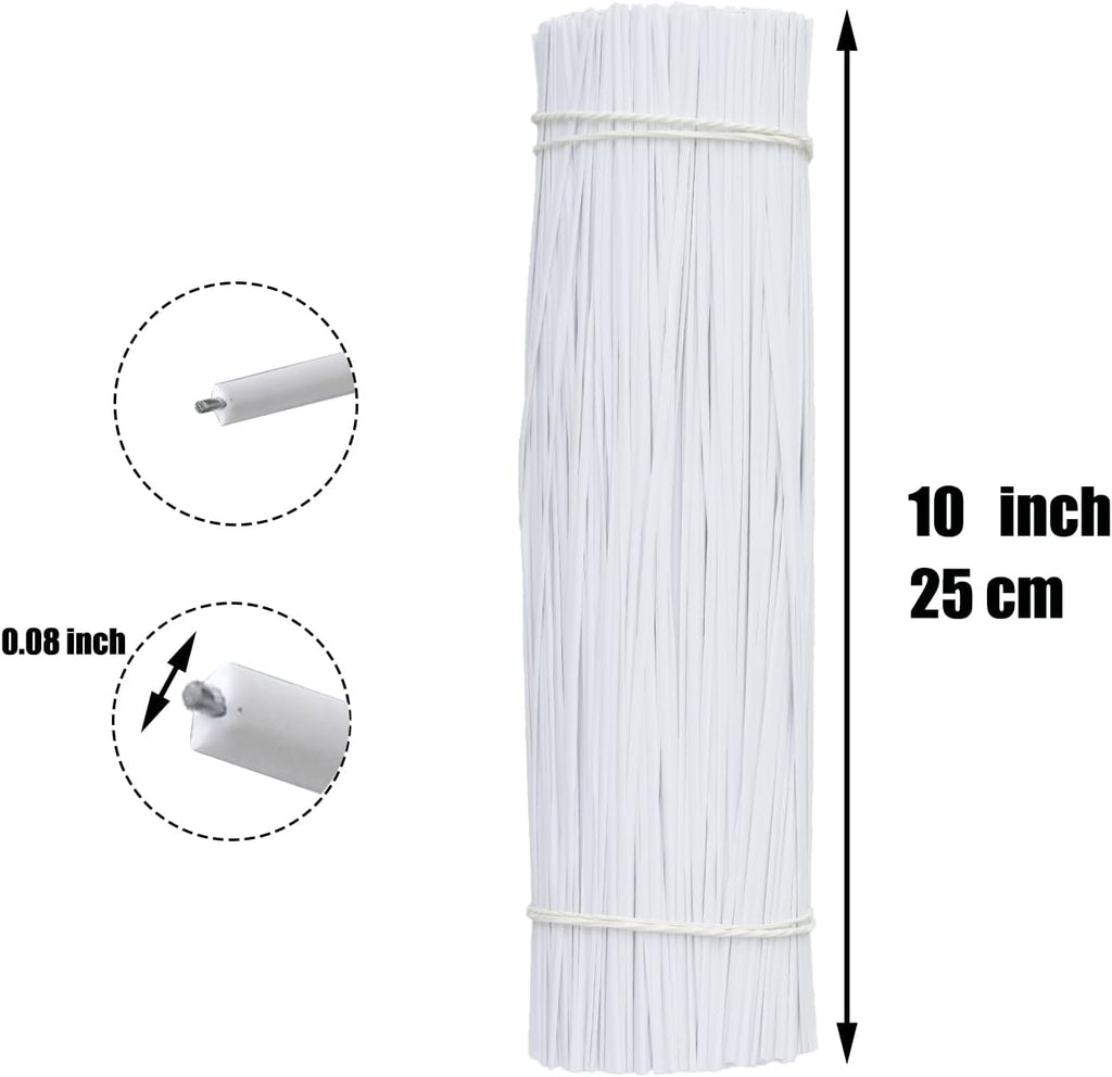 1000 pcs 10 inch White Cable Twist Ties Plastic Twist Ties with Rugged Metal Innercores Reusable Fastening Cable Cord Wire Ties