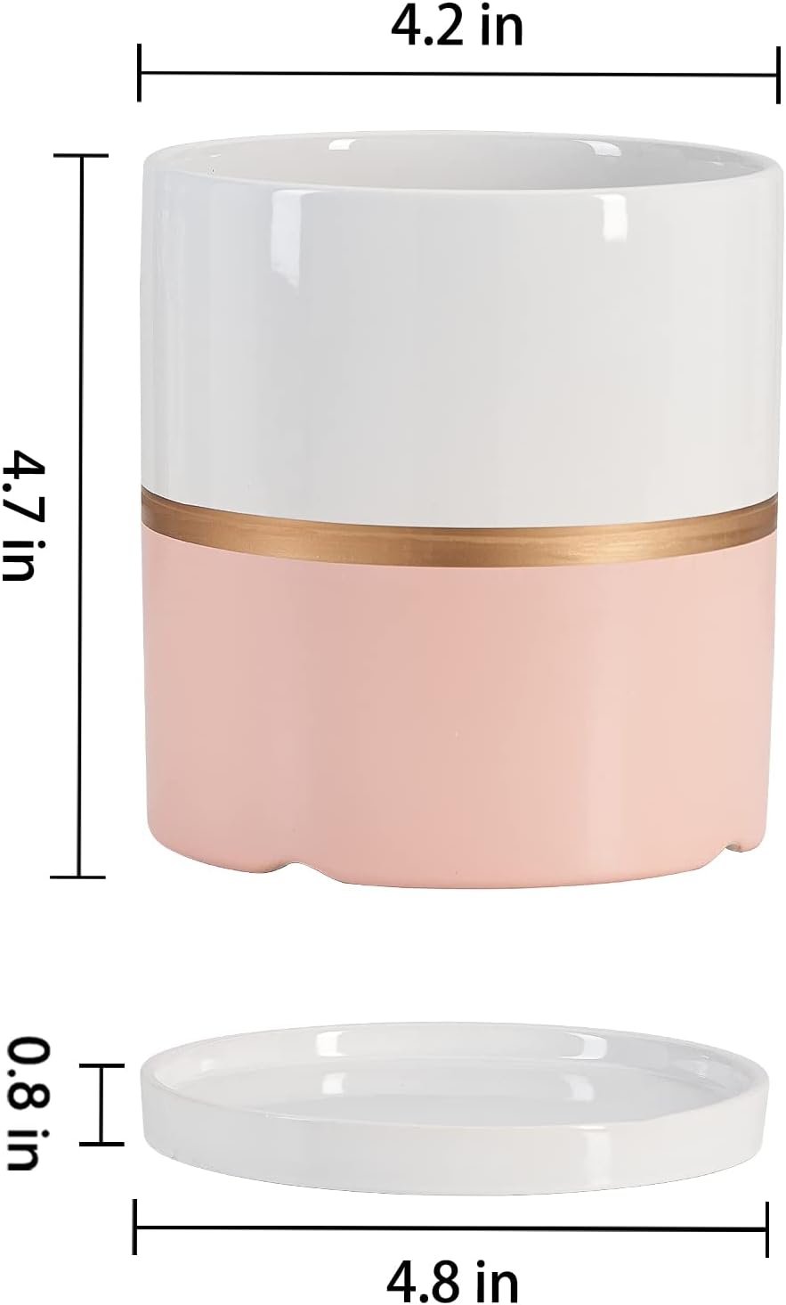 Ekirlin 4 inch Plant Pot - Ceramic Flower Planters Indoor - Modern Succulents Containers with Drain Hole Saucer, Decorate Home, Office & Outdoor (Pink)