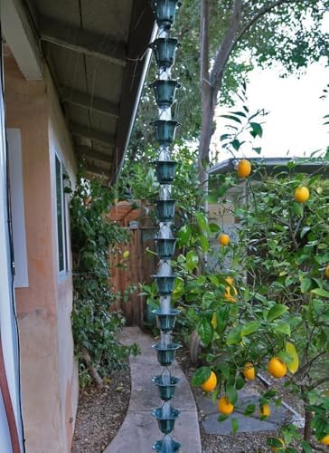Nutshell Stores Flower Cups Rain Chain - Patina - 15 Feet