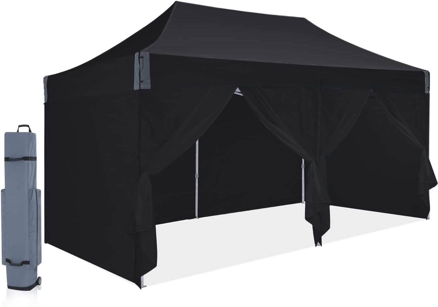 10x20 pop up Canopy, Eazy up Outdoor Patio Canopy Tent with sidewalls, Heavy Duty Commercial Instant Tent with Sand Bags for Deck, Party, Camping, Backyard, Playground, Black