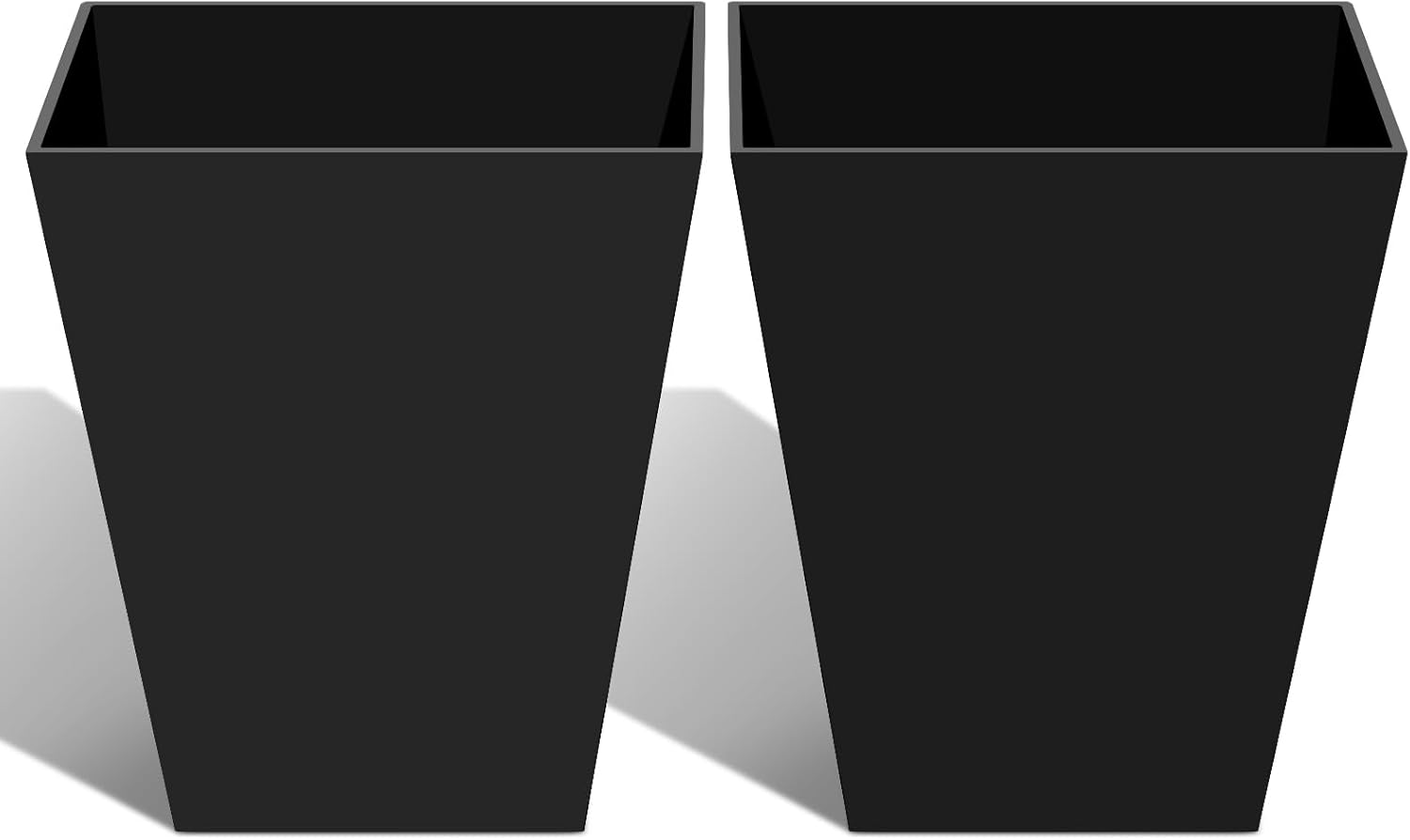 Resin Planter Outdoor Indoor, Taper Plant Pots for Flowers (Black, 12.2 inch - 2 Pack)