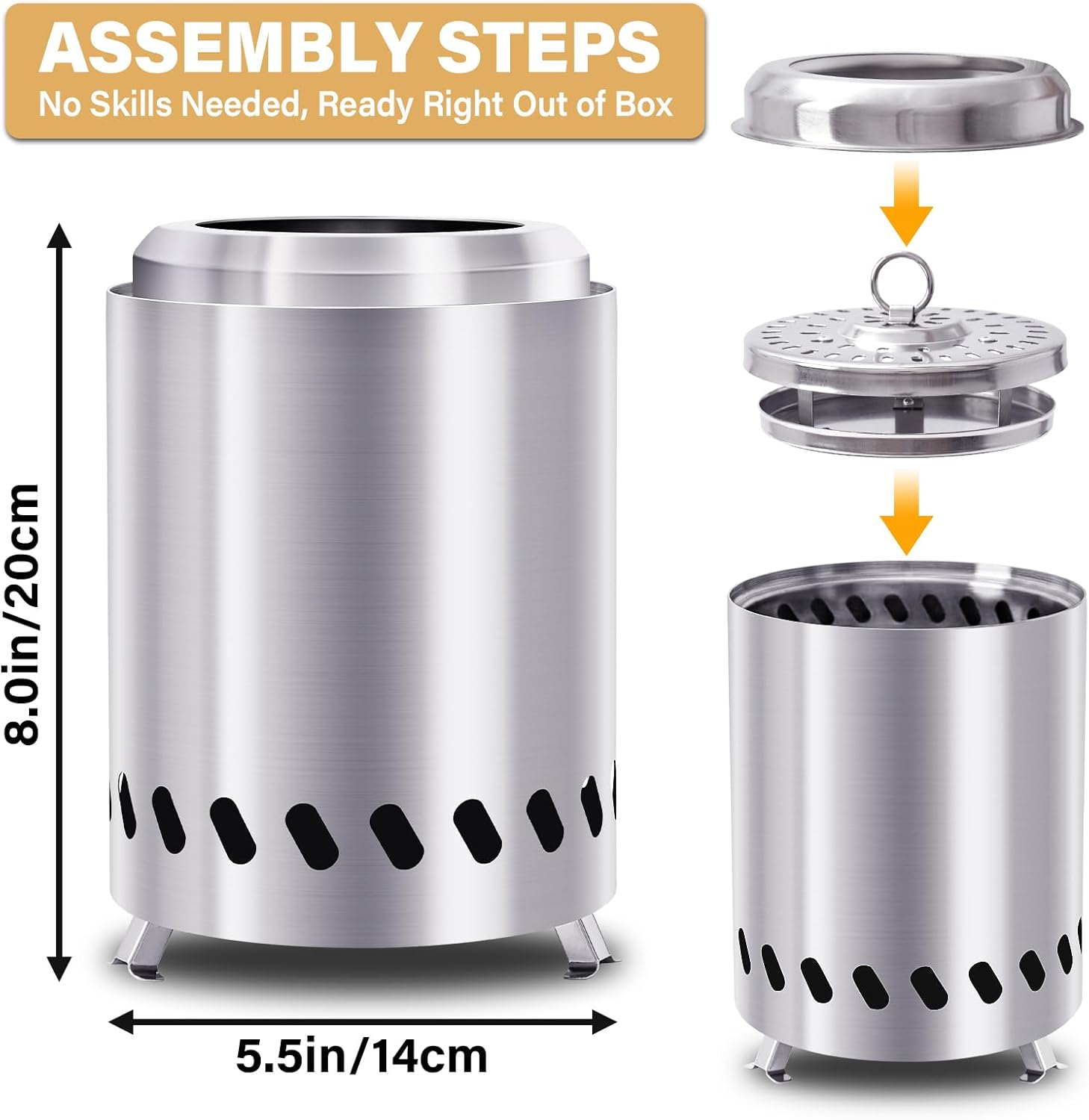 HGD Tabletop Fire Pit, Smokeless Firepit Outdoor, Mini Fire Pit for with Carry Bag for Camping Backyard Patio Garden Picnic, Silver