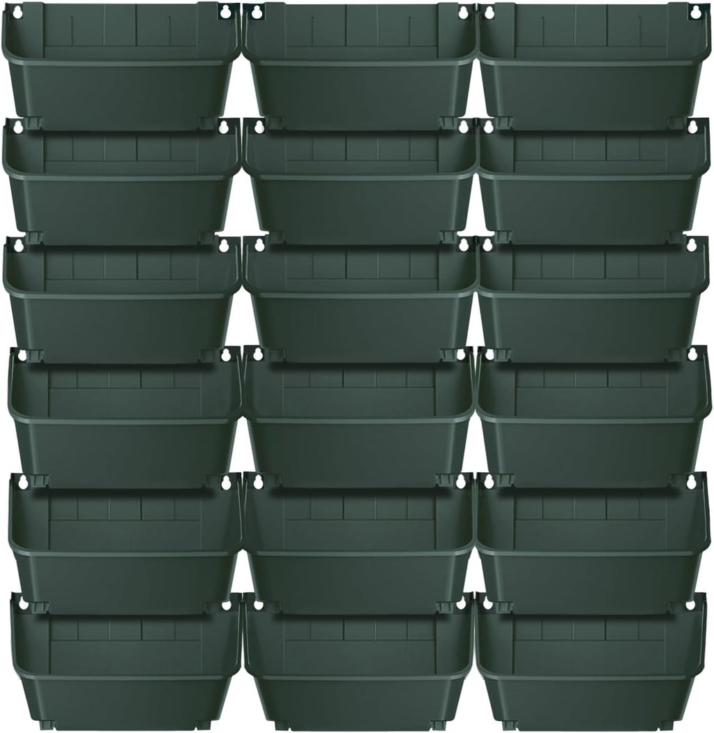 Eapmic Vertical Wall Planter with 18 Pots, Hanging Garden Plant Flowerpot Holder, Stackable Wall-Mounted Planter, Balcony Planters for Flowers Vegetables Fruits (Dark Green, 18 Pots)
