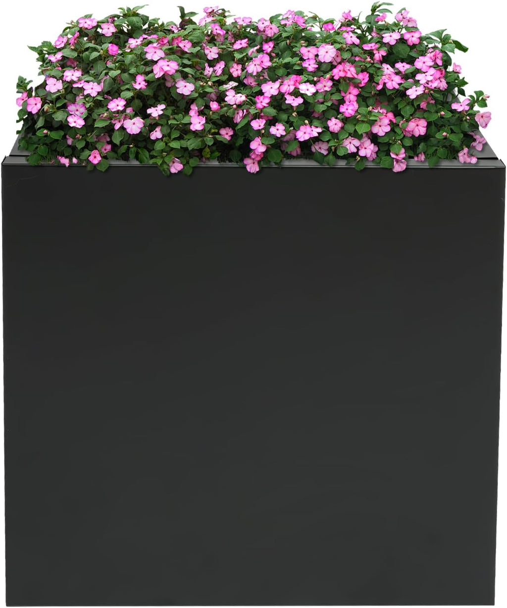 16" L x16 W x16 H Metal Flower Boxes Planter Boxes Outdoor Raised Garden Bed Indoor Outdoor Planting Bed Black Square Planter Box for Patios Lawn Yard Decor Storage