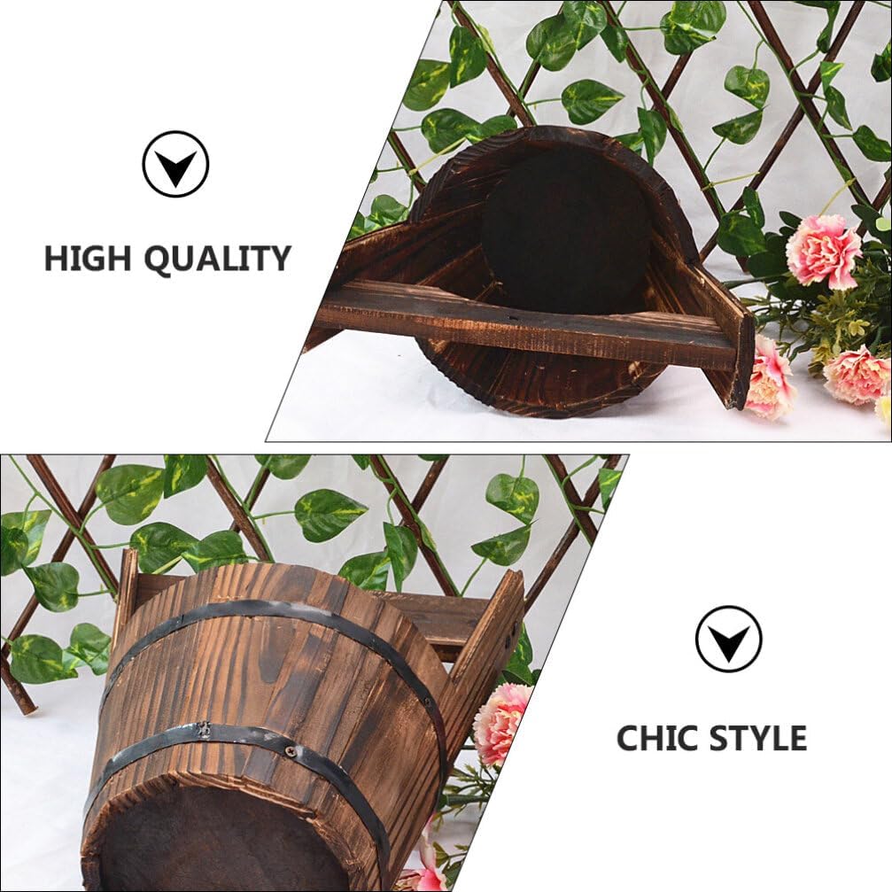 HANABASS Wooden Bucket Barrel Rustic Patio Pots Water Wishing Well Pail Vintage Style Primitive Planter Container for Garden Home Patio Backyard, 10.6x9.0 inch