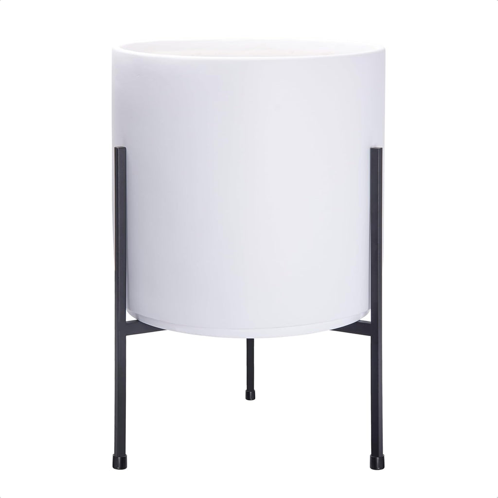 D'vine Dev Modern White Plants Pot Cylinder Planter with Heavy Duty Stand, Large 12 Inch Pot, 18.9 Inch with Stand Height, 96-T-A-3