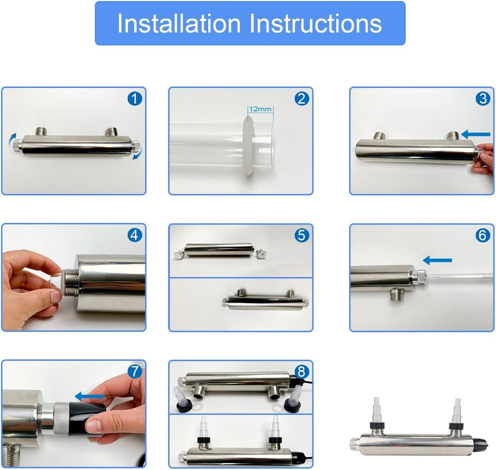 24W Inline UV Light for Aquarium 75 Gallon / 1000 Gallon, UV Light for Cold Plunge, Drinking Water, Fish Tank Ultraviolet Clarifier Machine for Pond Algae Control