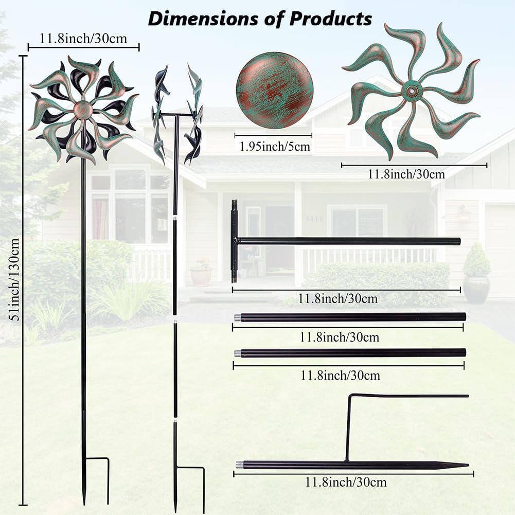 Stargarden Wind Spinners Outdoor, Metal Wind Spinner, Kinetic Wind Sculptures & Spinners, Decorative Pinwheels Double Windmill for Yard, Garden Decor-51 * 11.8 Inch