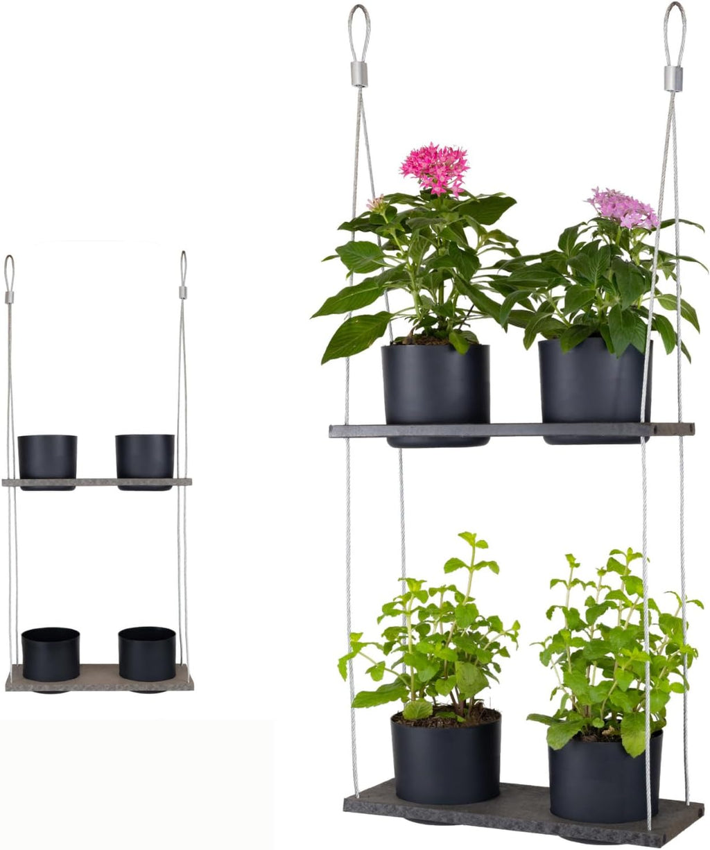 Urban Garden Decor with Pots Included, Hanging Planters for Indoor Outdoor Plants, Hanging Flowerpots, Wall Hanging Plant Holder Window Plant Shelves (Stone Gray, Shelf 4 Pots)