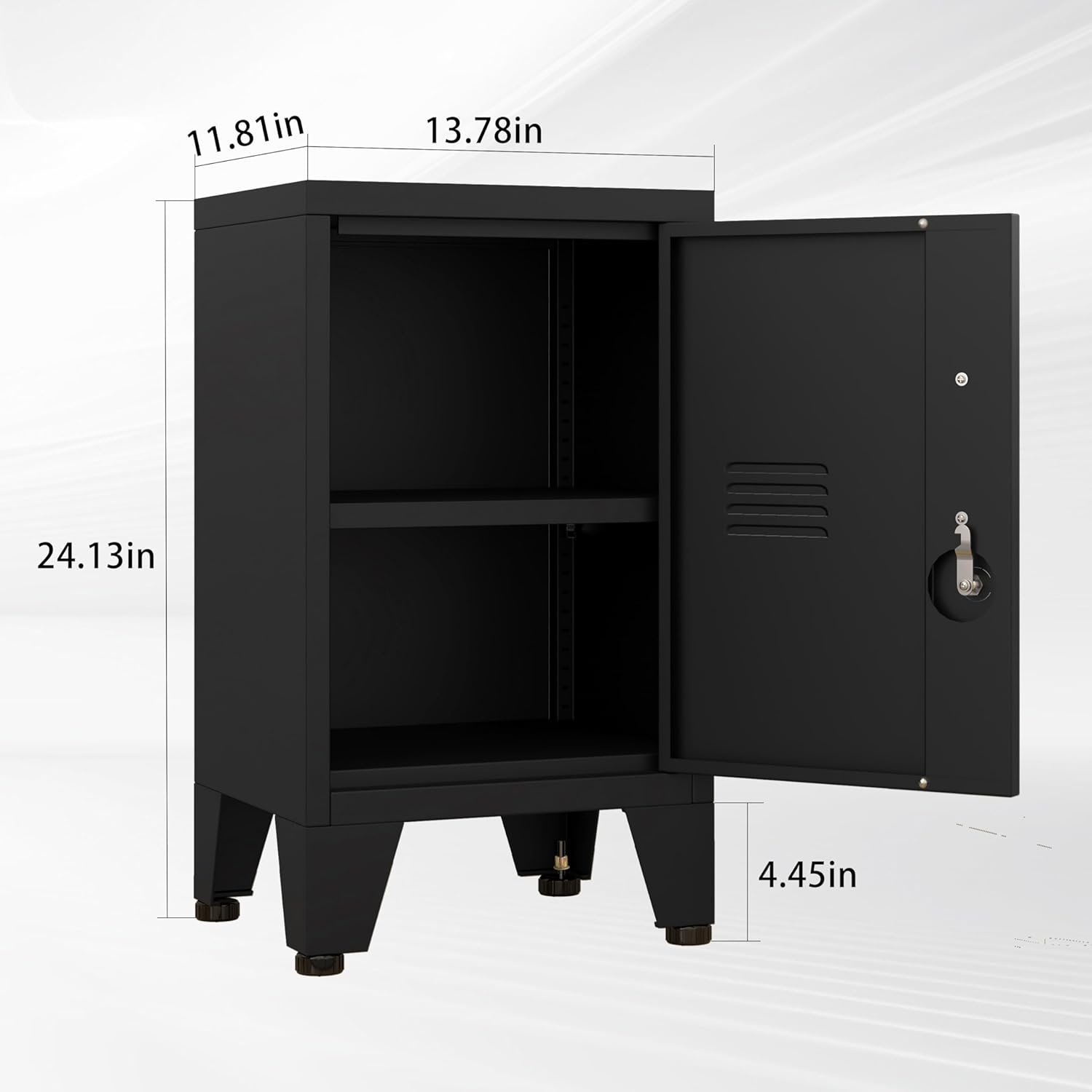 24.4" H Black Metal NightStand Locker Storage Cabinet with 1 Doors, File Cabinet with Shelves, Storage Cabinet with Adjustable Leveling Foot for Home Office Living Room or Bed Room
