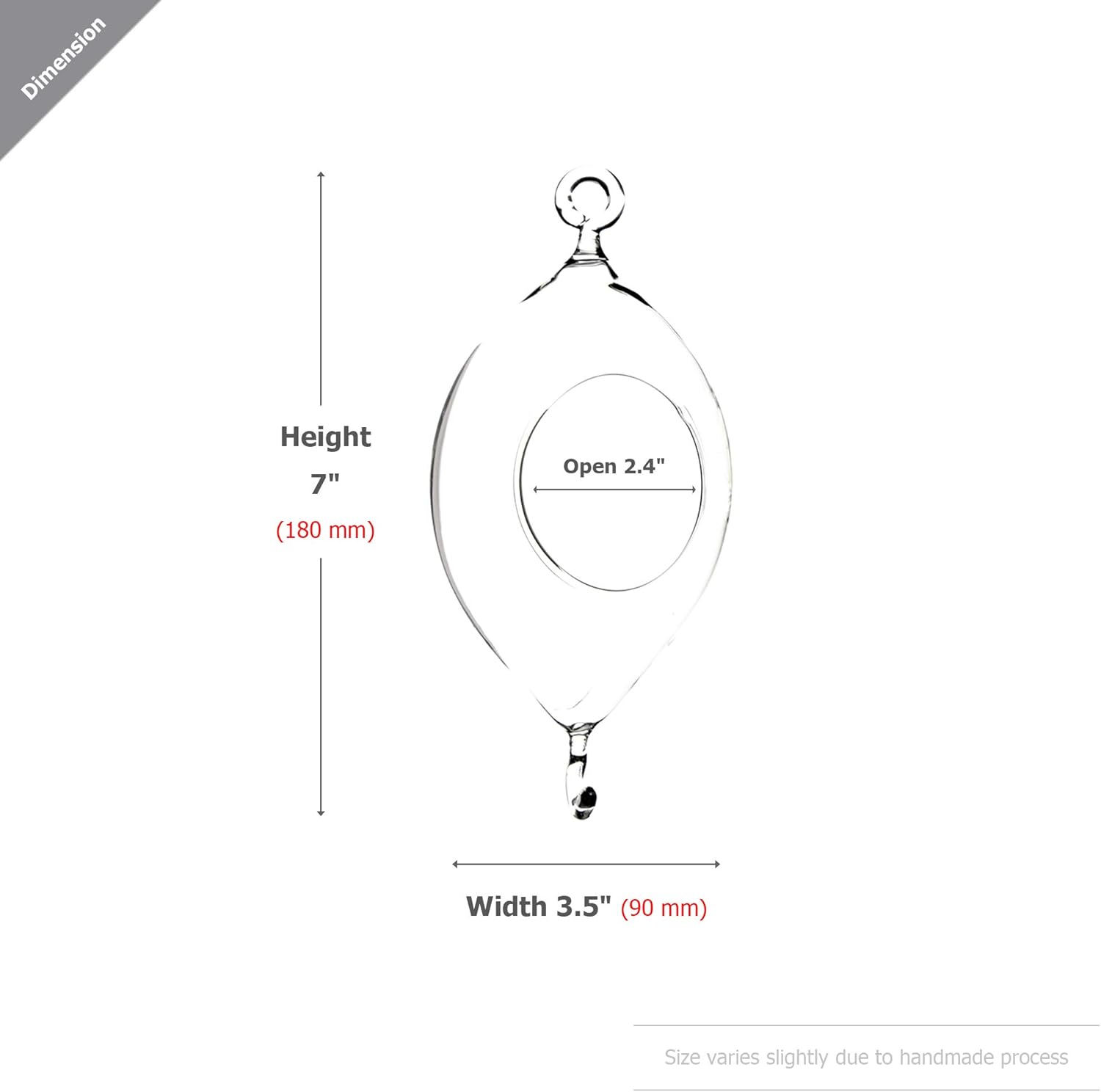 WGV Hanging Terrarium, Width 3.5", Height 7", Oblong, Double Hook, DIY Air Succulent Planter, Clear Glass Vase Orb, Candle Holder for Windowsill Outdoor Garden Decor, 6 Pieces Bulk