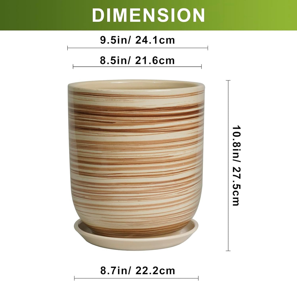 Ceramic Planter 10 Inch - Ceramic Pots for Indoor Plants Outdoor Large Plant Pot with Drainage Hole and Saucer Cylinder Flower Pot Yellow