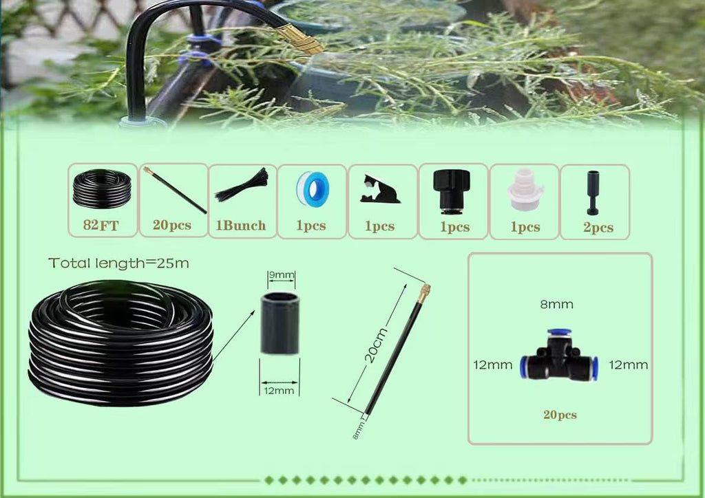 Drip Irrigation Kit Automatic Watering System for Potted Plants, 360 Degree Adjustable Copper Micro Sprinklers, Quick Connect Tubing Fittings for Garden, Lawn, Patio, Balcony(20 Nozzles)