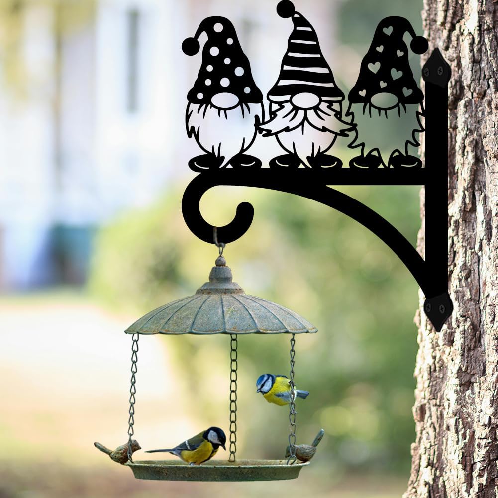 peacoblue Iron Plant Hangers Hooks for Outdoor Indoor Hanging Plants Flower Fern Pots, Lantern, Bird Feeder, 12”x14”Gnome Weather Resistant Metal Wall Brackets Holder for Porch, Garden, House(Gnome)