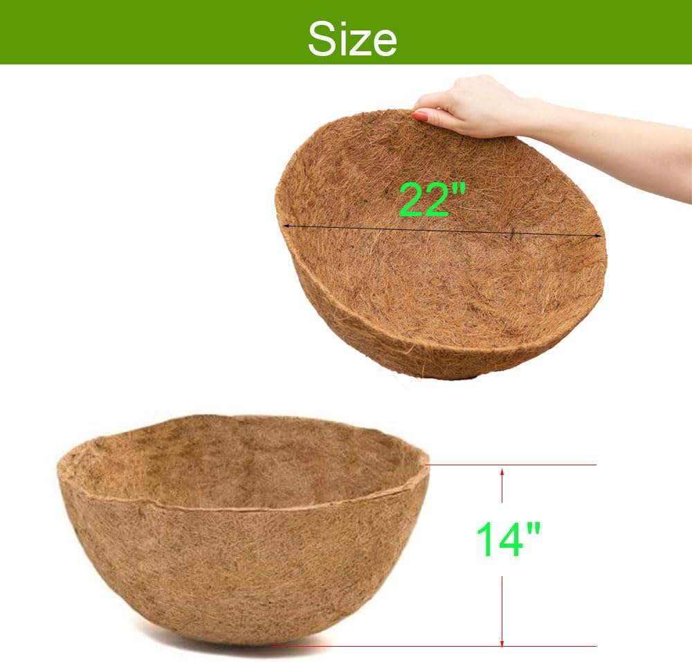2 PCS 22 Inch x 14 Inch Coco Liners for Planters Round Basket Shaped Coconut Fiber Replacement Liners