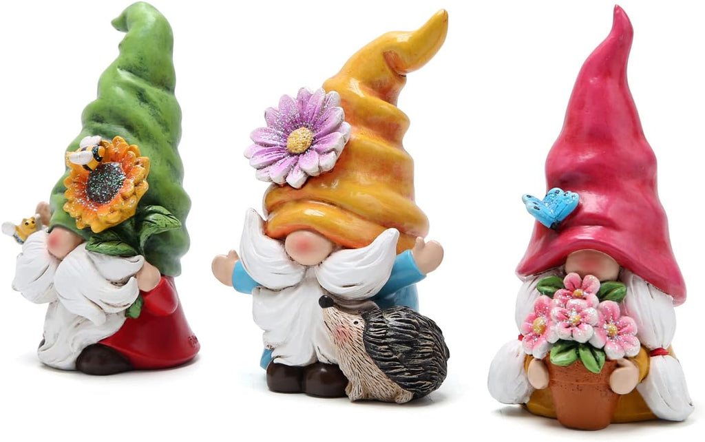 Hodao Set of 3 Spring Gnome Decorations Flower Gnomes Ornaments Decor Summer Outdoor Figurines Spring Elves for Porch, Garden Yard, Flower Bed Garden Gifts for Women, Mom (Multicolor)