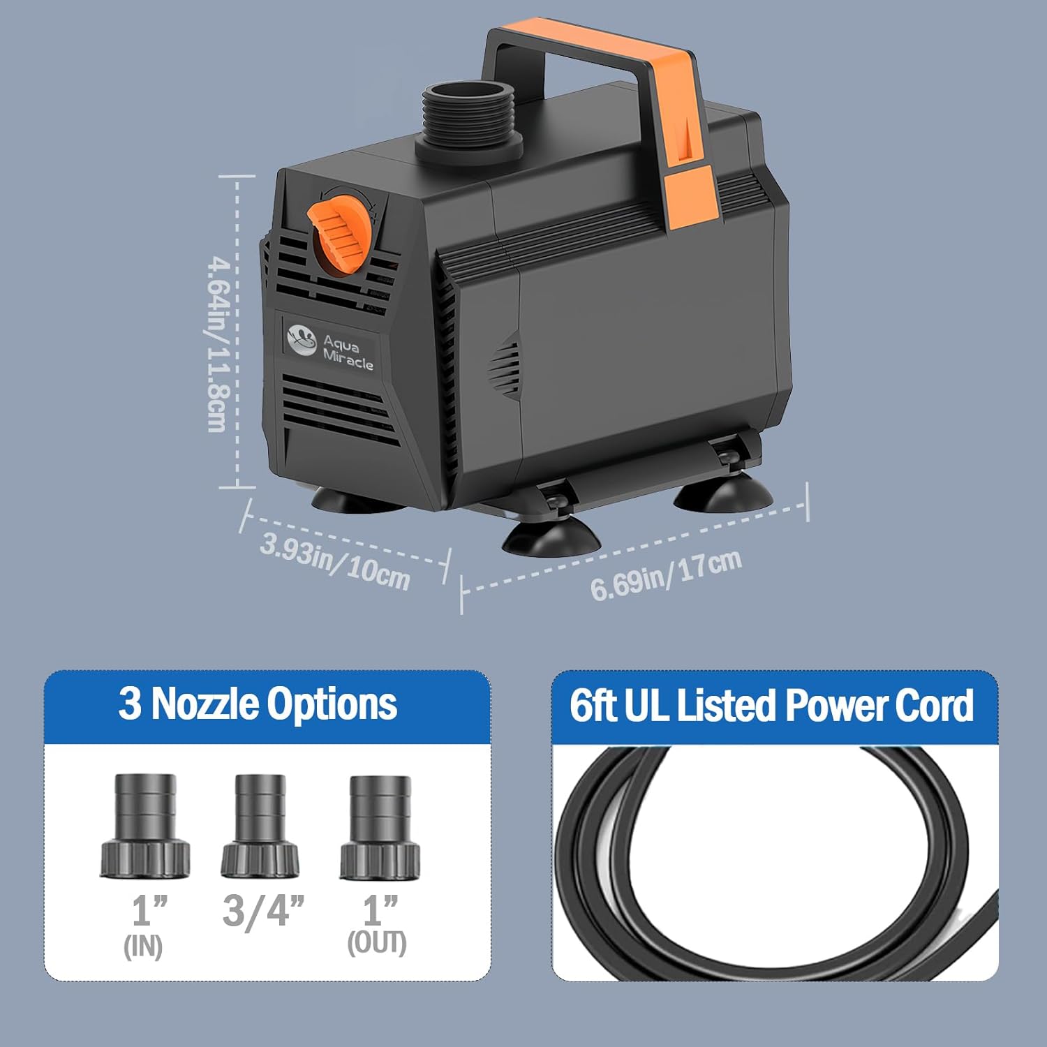 AquaMiracle 1050GPH Submersible Water Pump Pond Pump(4000L/H, 55W), Water Fountain Pump Aquarium Water Pump with Flow Control for Fish Tank, Waterfall, Statuary, Filtration, Water feature, Hydroponics