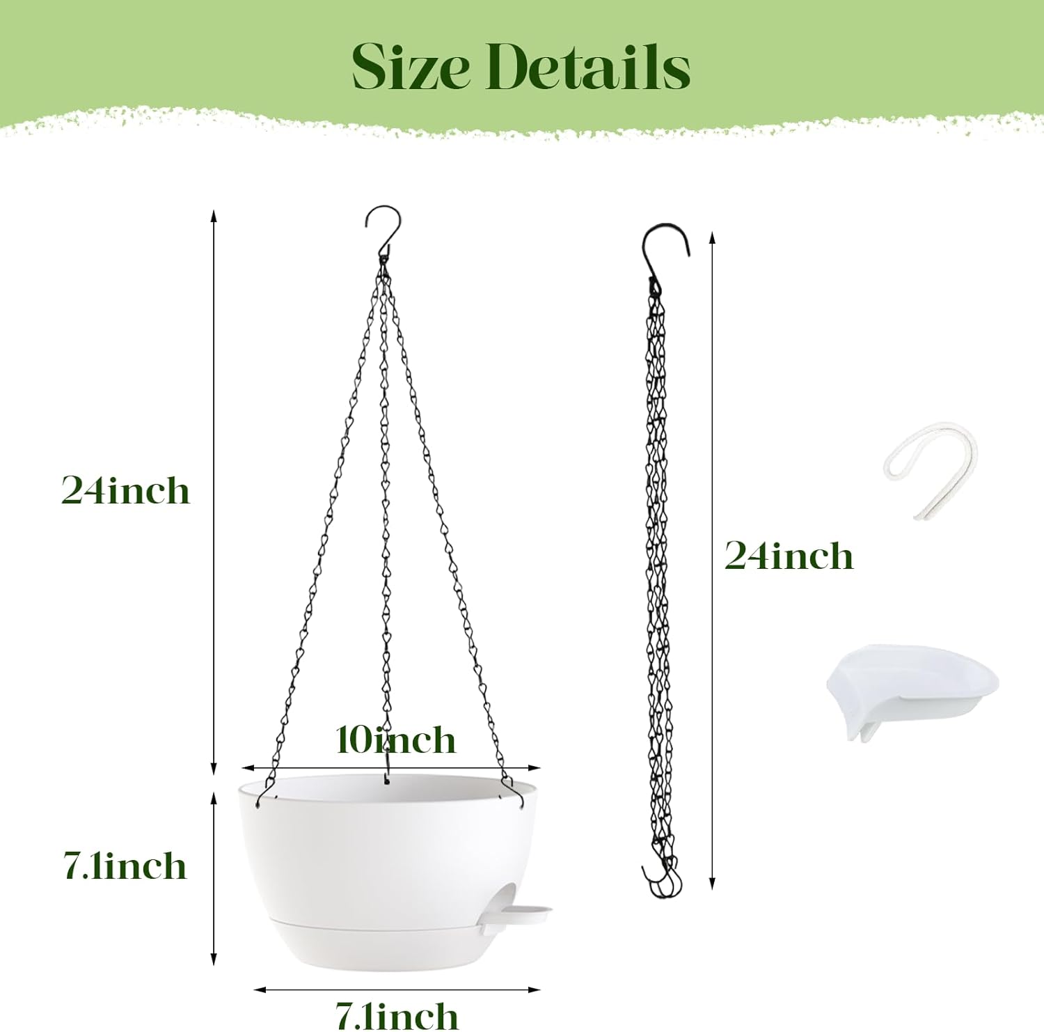 10 Inch Hanging Planters with Chains 2 Pack Self Watering White Plastic Hanging Pots for Indoor Outdoor Plants, Garden Porch Home Decor (White)