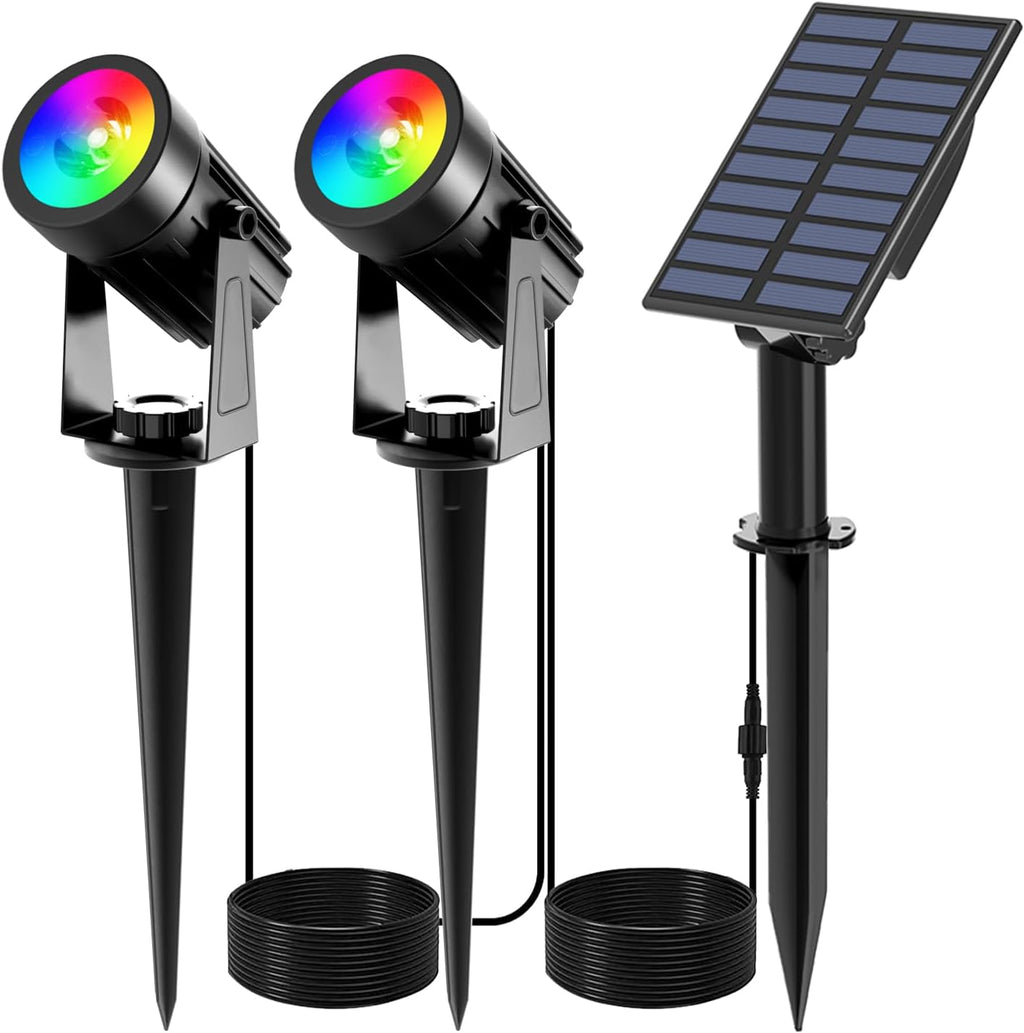 T-SUNUS Halloween Color Changing Solar Spot Lights Metal, RGB LED Landscape Spotlights IP65 Waterproof Spotlight 2-in-1 for Outdoor Uplighting Garden Pathway Christmas Trees Flag Pond Yard