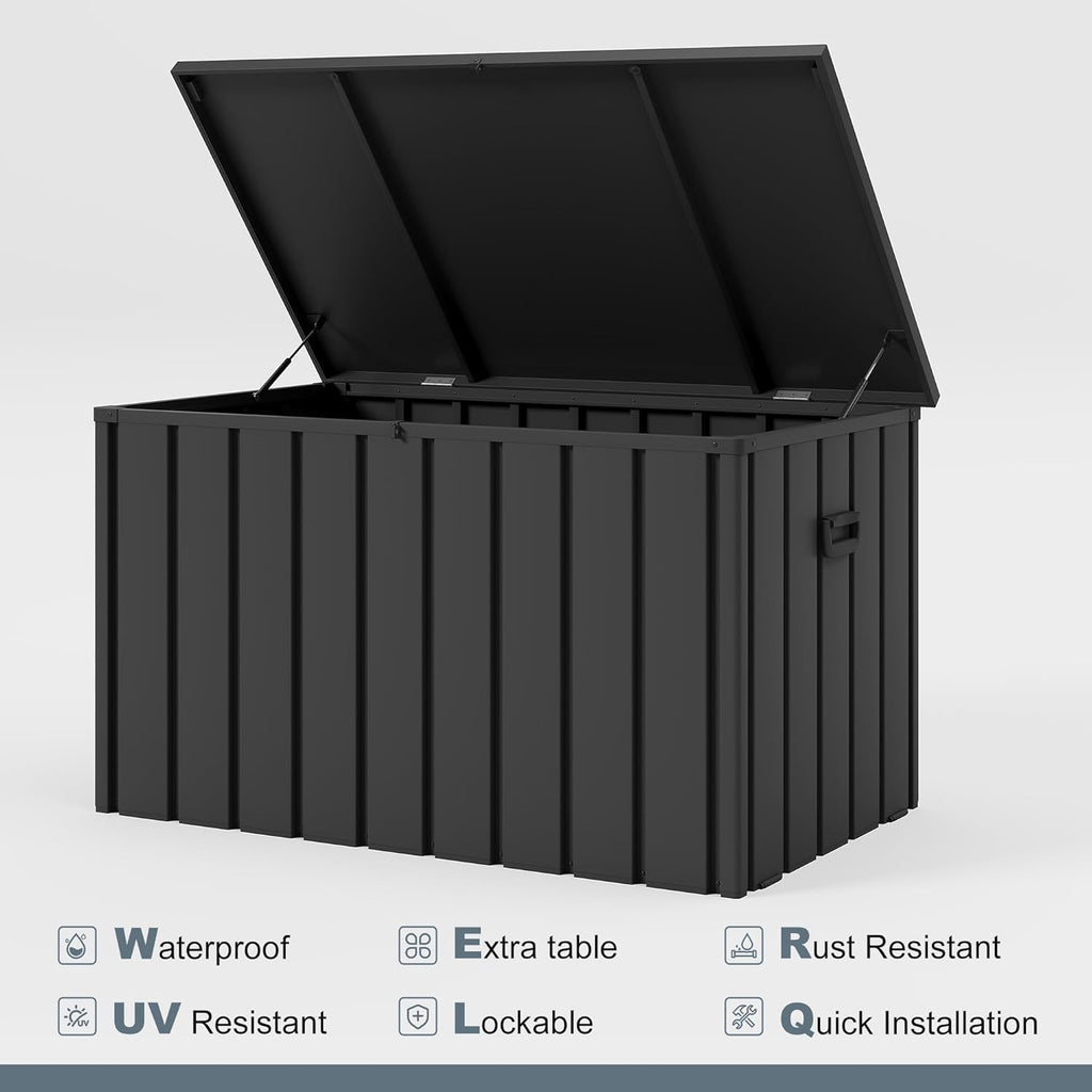 PURPLE LEAF Outdoor Deck Box 120 Gallon Waterproof Lockable Storage Box Container with Lid Deck Organization for Patio Cushions Side Table Pool Accessories Garden Tools, Gray