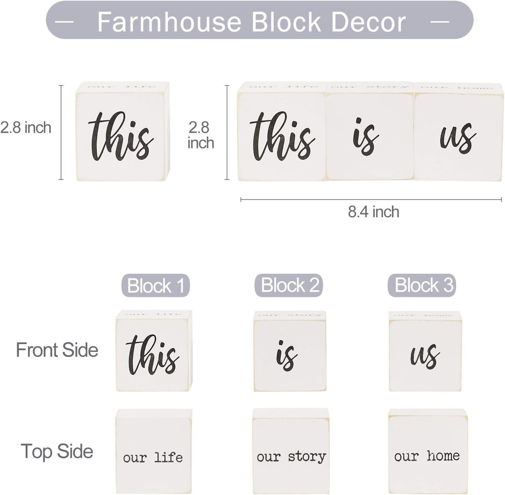 This is Us Sign & Our Life Story Home Letter Blocks - Farmhouse Table Rustic Home Decor, TV Stand Dining Room Modern Decorations for Shelf Mantle