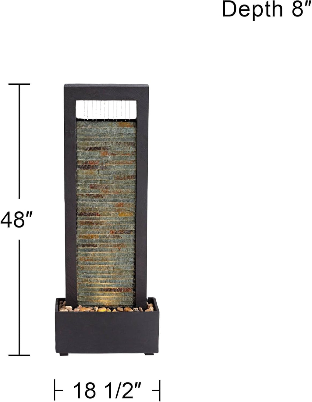 Stave 48" High Large Modern Indoor Outdoor Decor Cream Slate Stone Floor Fountain with Light LED Standing Waterfall Tall Water Feature for Outside Garden Patio Yard Backyard Deck - John Timberland