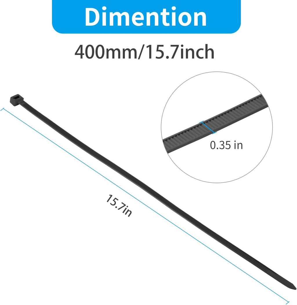 XINGO 16 inch White Zip Ties Heavy Duty 100 Pack, 200 LBS Ultra Strong Plastic Wire Ties, Large Cable Ties Extra Long Tie Wraps, Indoor and Outdoor UV Resistant