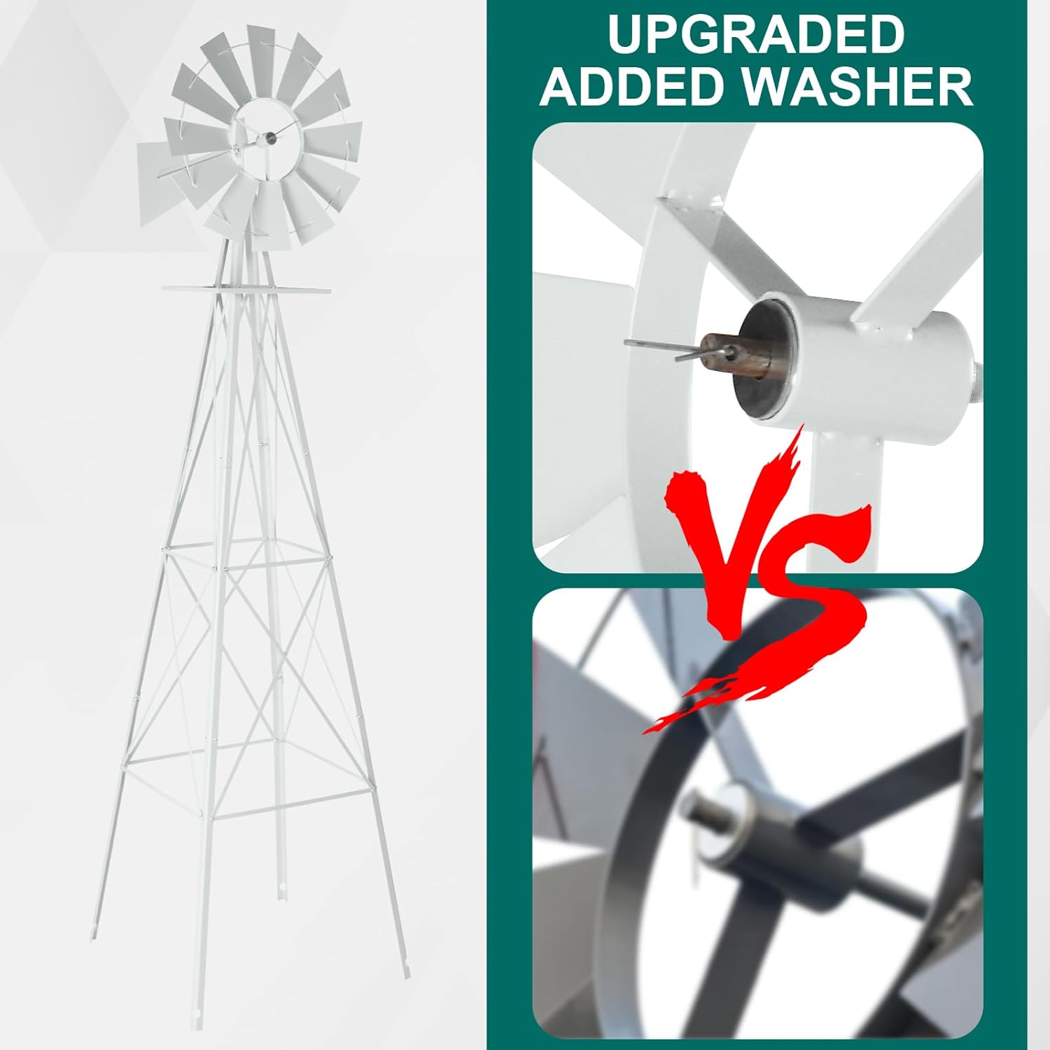 Garden Windmill for Yard Decor, 8 ft Tall Metal Windmill with Spinning Blades, Weather-Resistant Outdoor Windmill for Lawn, Farmhouse, Rustic & Farm Decor,White