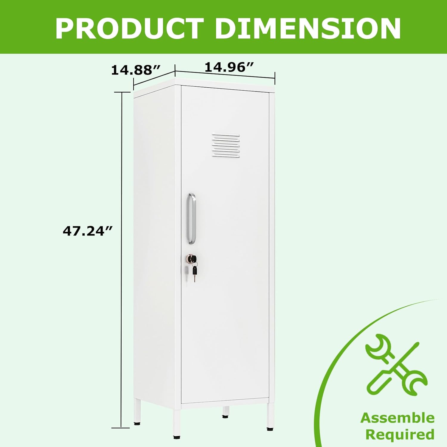 47" Metal Storage Locker, Lockable Employees Metal Locker with Door and Adjustable Shelves, Steel Locker for Home, School, Office, Gym (White)