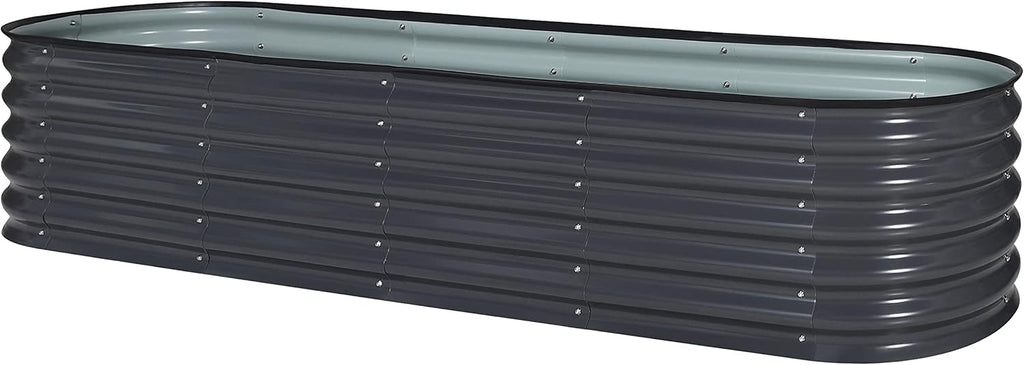 MUPATER 8ftx2ftx1.4ft Raised Garden Bed Outdoor for Vegetables, 9-in-1 Galvanized Metal Planter Box, 17''H Modular Garden Bed Kit Oval for Herbs and Flowers, Grey