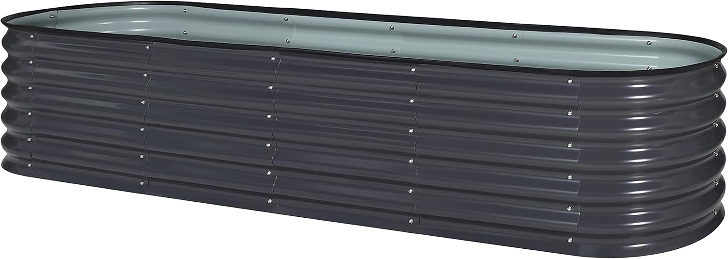 MUPATER 8ftx2ftx1.4ft Raised Garden Bed Outdoor for Vegetables, 9-in-1 Galvanized Metal Planter Box, 17''H Modular Garden Bed Kit Oval for Herbs and Flowers, Grey