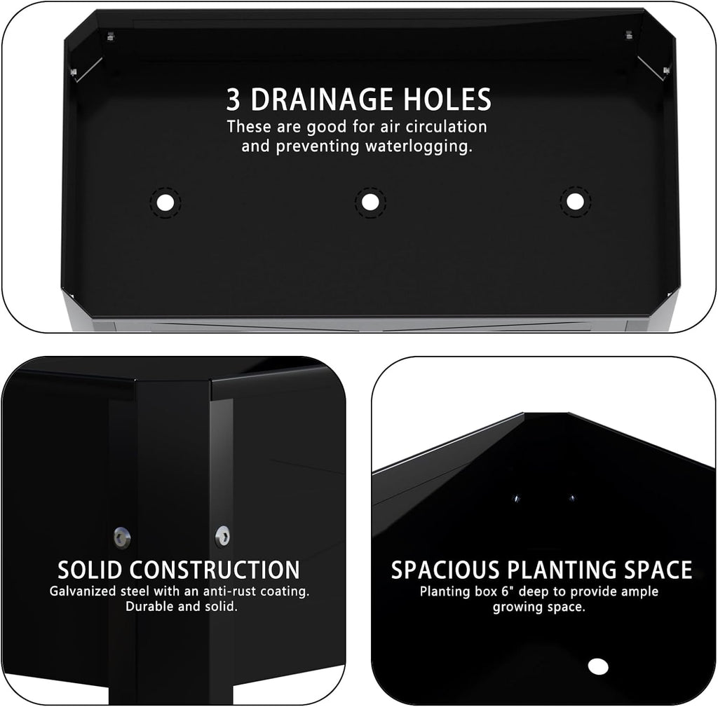 Raised Garden Bed with Detachable Tall Legs Elevated Metal Planter Box for Growing Fresh Herbs Vegetables Flowers Succulents&Other Plants for Outdoor Backyard Patio Deck Balcony Black