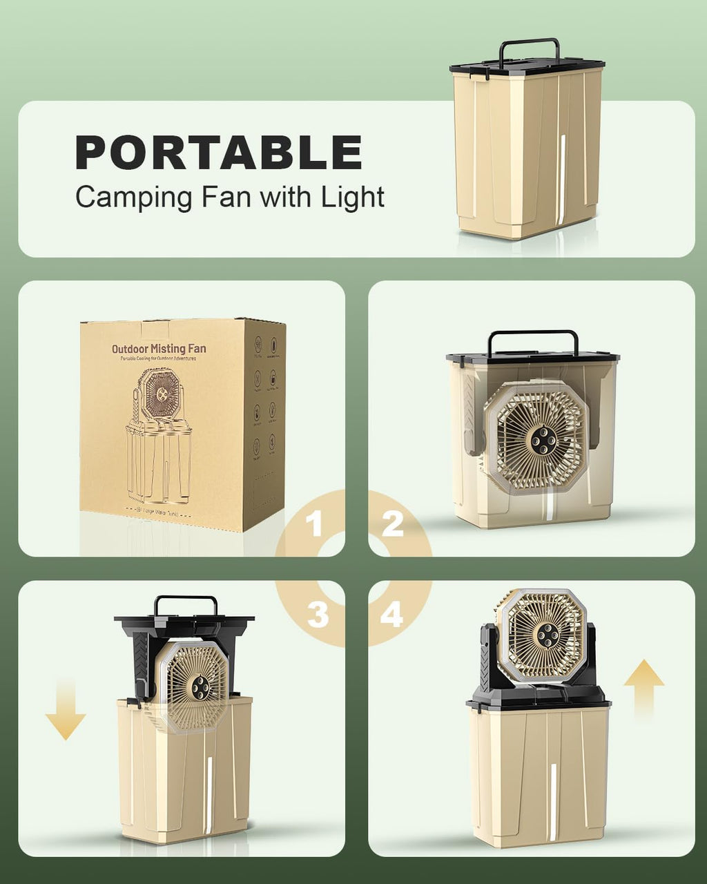 Coolice Camping Bucket Misting Fan 8L Water Tank, 24000mAh Outdoor Misting Fan with 2 Spray Modes & 3 Speeds, 3-speed LED lights Floor Cooling Fans, Portable Camping Fans for Patio, Garden, Worksite