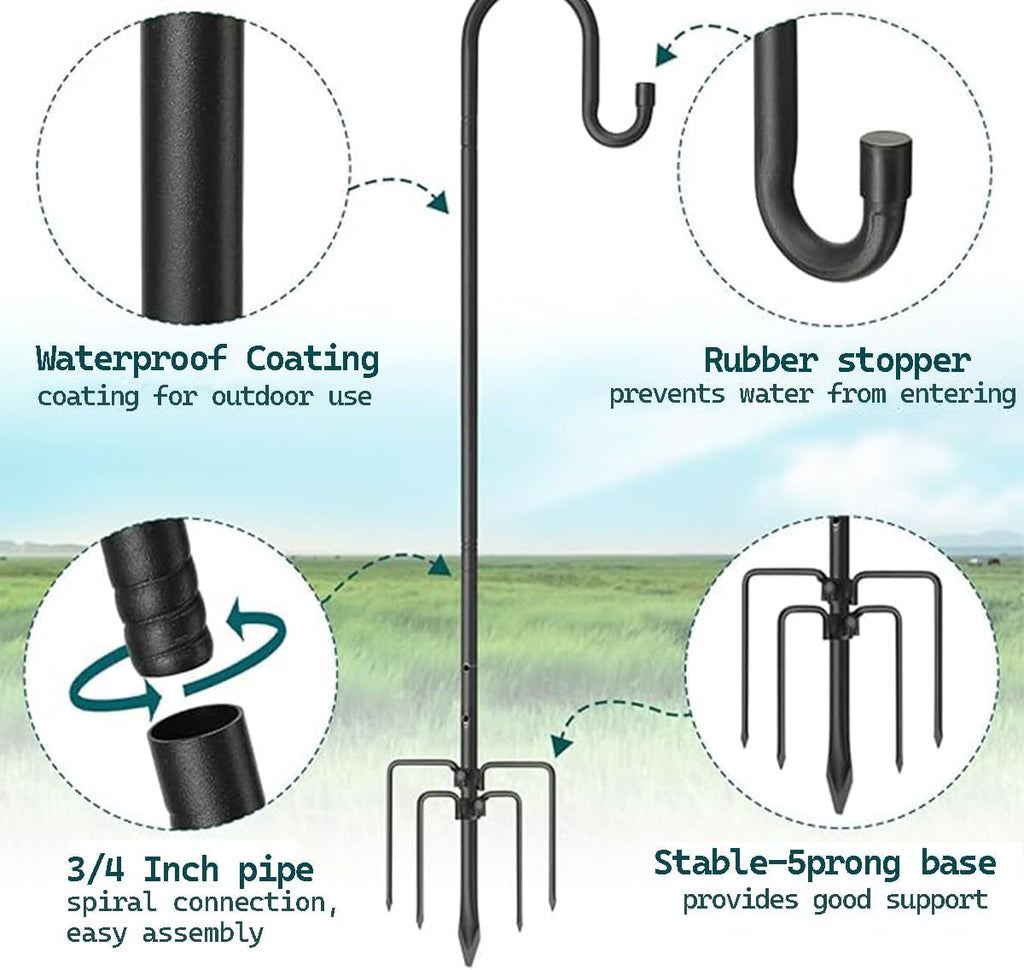 CMASTER Shepherd Hook for Outdoor, 1 Pack 61 Inch Bird Feeder Pole with 5 Prong Base Heavy Duty Adjustable Garden Hook for Hanging Plant, Hummingbird Feeder, Lantern(61 Inch)