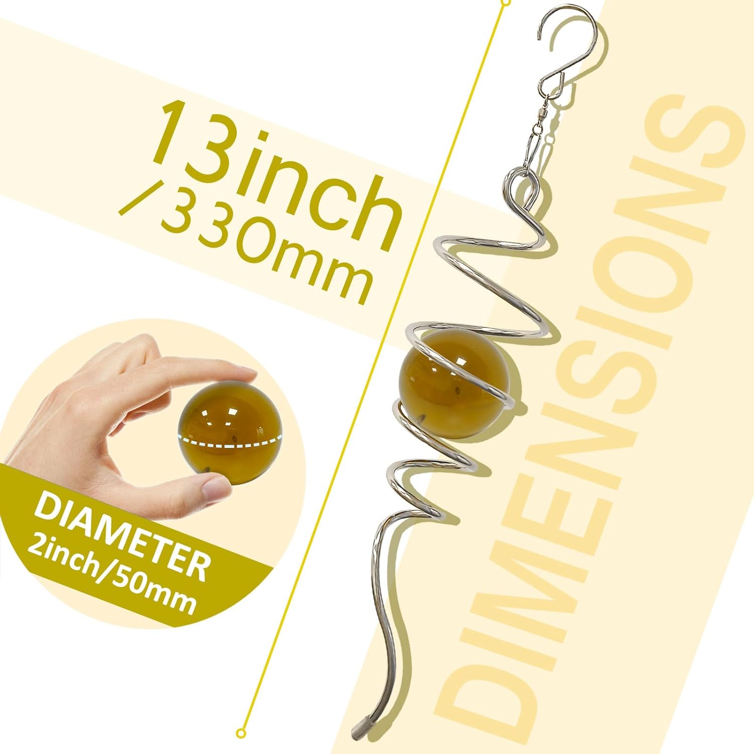 Gazing Ball Spiral Tail,Wind Spinner Tail with Gold Glass Orb,Wind Spinners Stabilizer,Visual Illusion in Spinning Hanging Rotating Art Decor,Indoor Outdoor Garden Decoration-13in