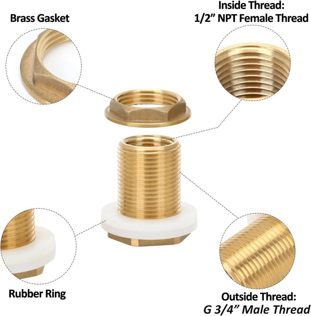 STYDDI Solid Brass Rain Barrel Spigot, Quarter Turn Ball Valve Faucet with Heavy-Duty Bulkhead Fitting Adapter for Aquariums, Water Tanks, Tubs, Pools