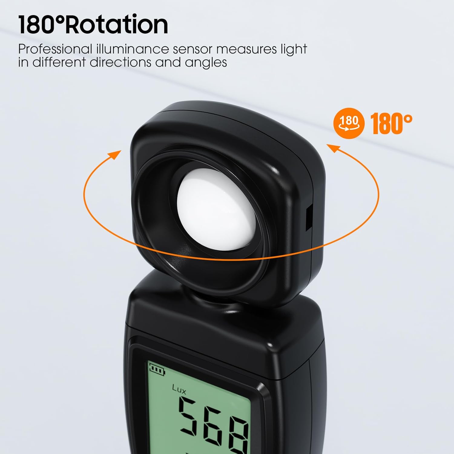 Digital Illuminance Lux Meter, 0~200,000 Lux Range with 180º Rotating Sensor Light Meter Foot Candles, Backlight LCD Display, Handheld Light Meter for Plants, Photography, Indoor, Film Camera