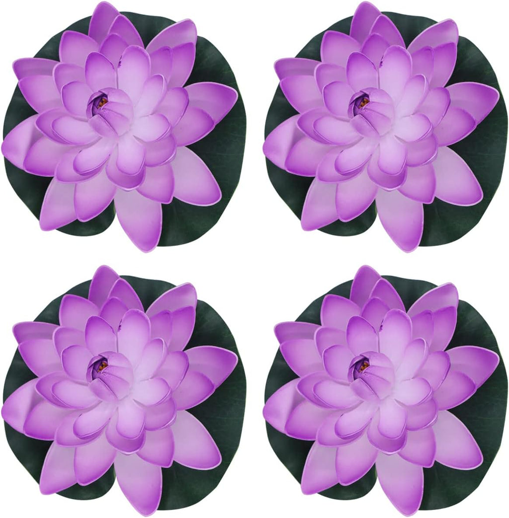FZBNSRKO Artificial Lotus,4PCS 7.1" Inch Floating Foam Lotus Flowers for Pool,Realistic Water Lily Pads for Home Outdoor Patio Pond Wedding Party Decorations,Light Purple