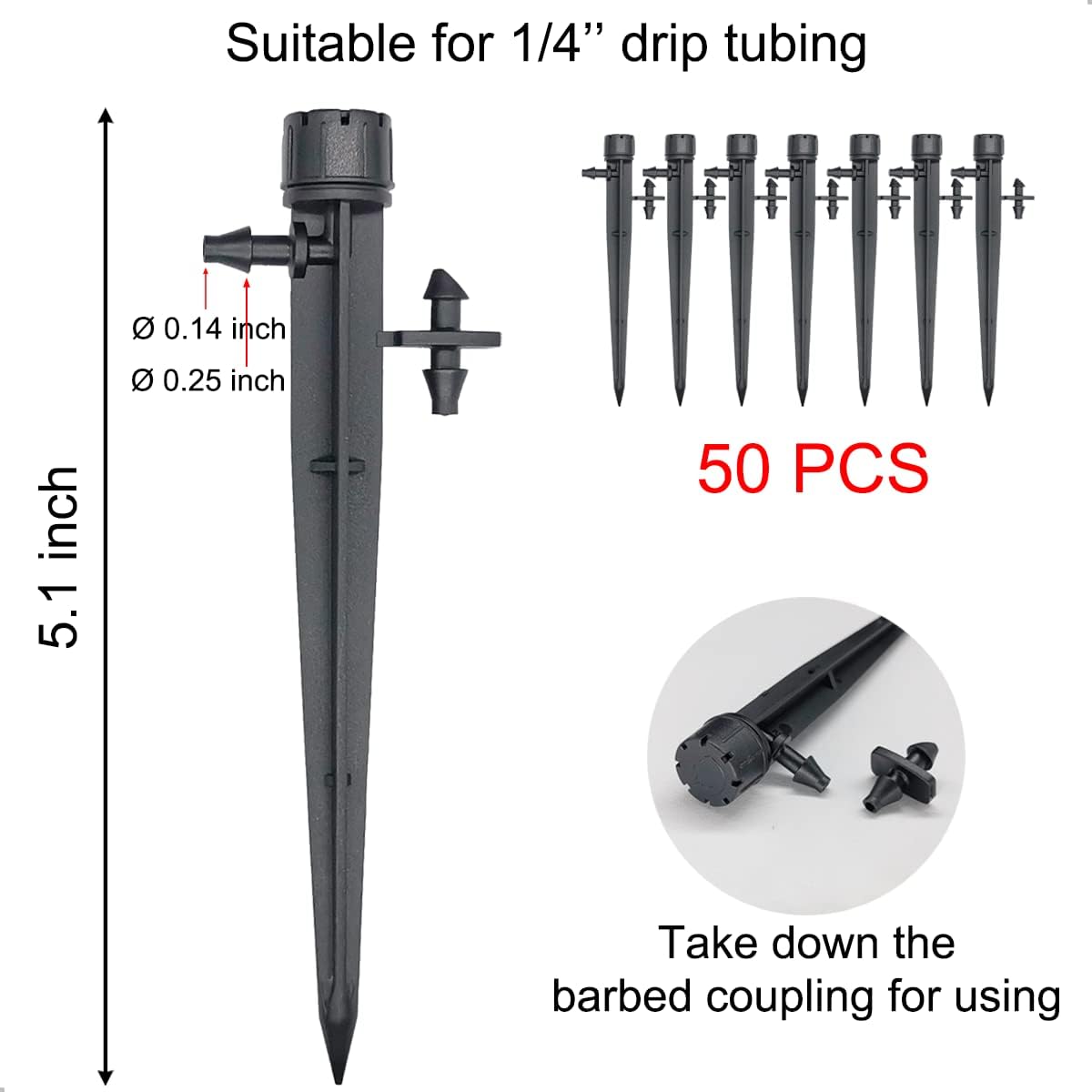 50 Pcs Drip Irrigation Emitters, Adjustable Flow 0-18 GPH Irrigation Drippers with Stake, 360 Degree Flow Sprinkler Head, Micro Sprinkler for Garden Patio Lawn Flower Bed