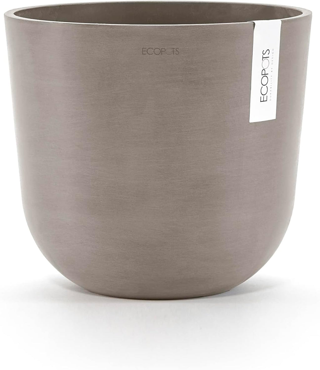 Ecopots Oslo Durable Modern Round Indoor/Outdoor Recycled-Based Composite Flower Pot Planter, Taupe, 17.75"