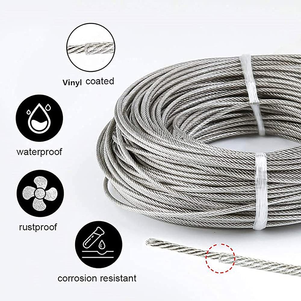 1/16 Wire Rope Kit, Steel Wire Cable, 7x7 Strand Core,165ft Vinyl Coated Stainless Steel Cable Wire for Outdoor Hanging, Climbing, Garden,Craft with Turnbuckle