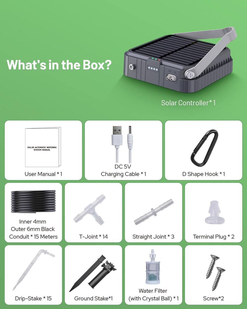 Solar Automatic Drip Irrigation System, Harness Sunshine or External Power for Indoor and Outdoor Use, Rain or Shine! Anti-Siphoning, Supports Up to 15 Potted Plants, User-Friendly Design. (Gray-1pcs)