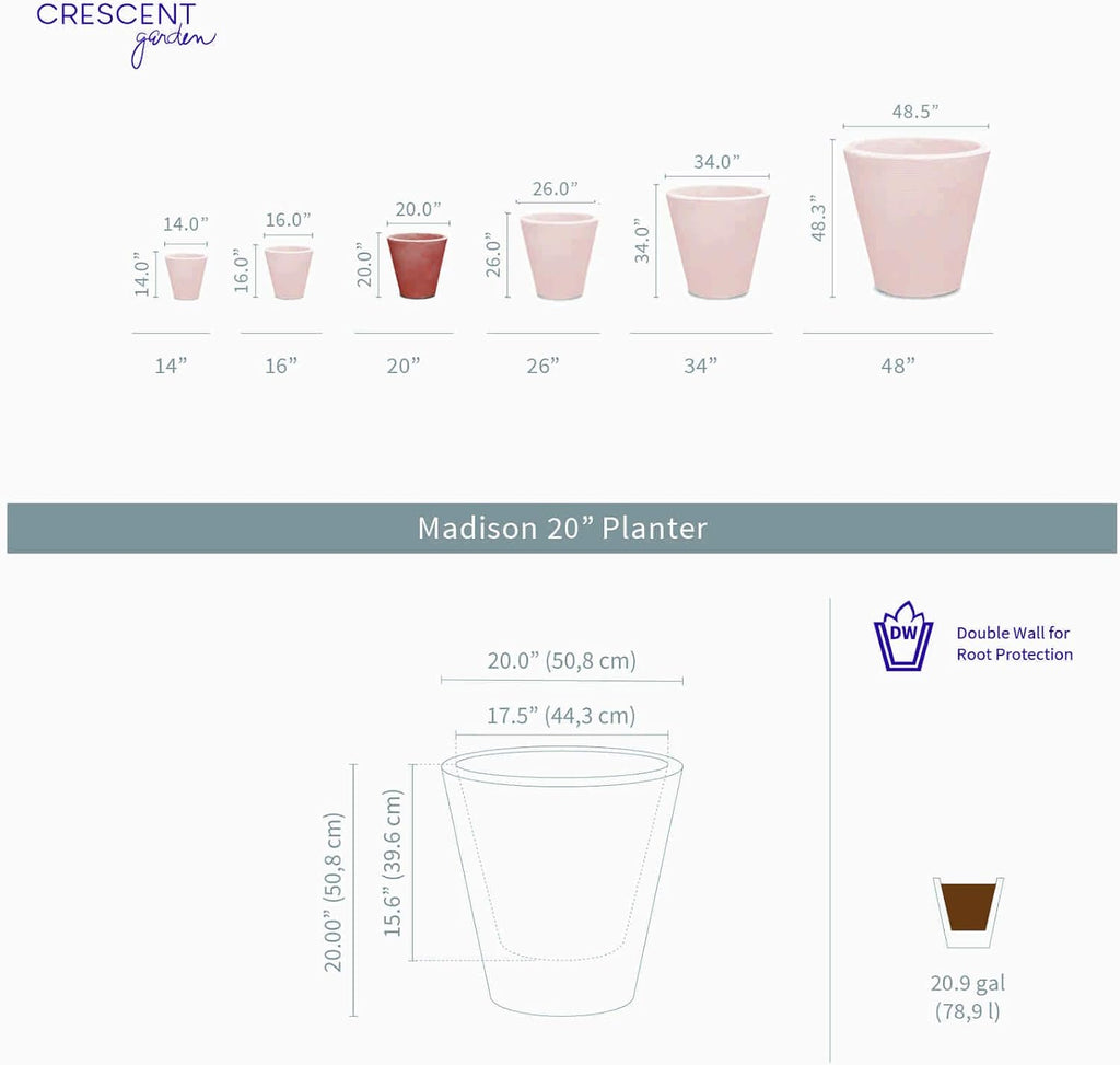 Crescent Garden Madison Planter– Weather-Resistant, Double Walled Indoor/Outdoor Plant Pot with Drain Hole – Durable All-Season Flower Container, 20" W (Midnight Blue)