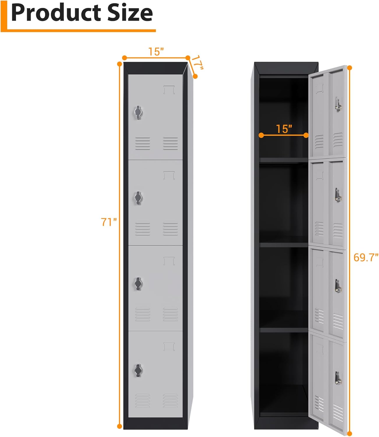 GAOMON Metal Locker, Metal Storage Locker with Shelves and Doors, Perfect for Employees and Students, Ideal for Offices, Schools, Gyms, Homes, and Garages, Assembly Required, Grey & Black