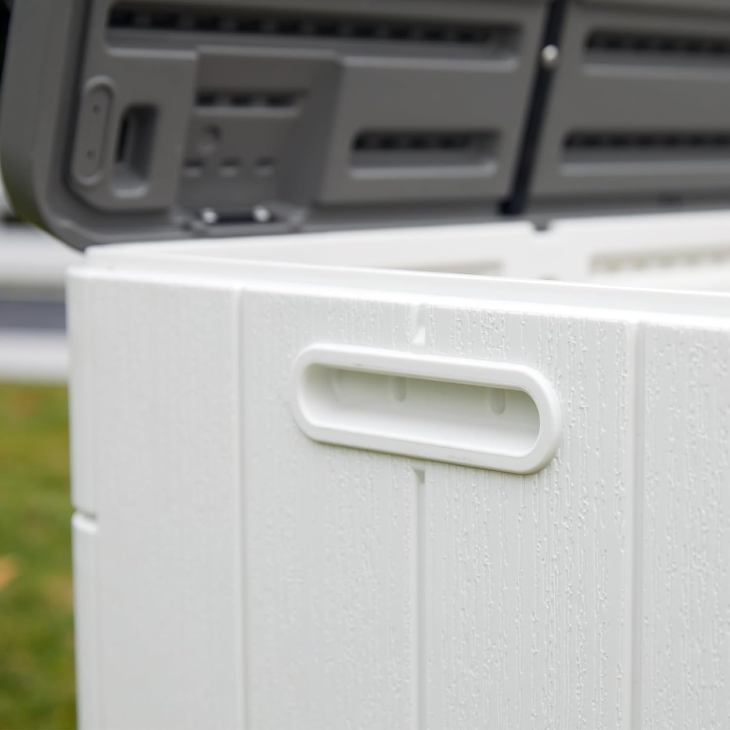 Premium Pro Edition 100 Gallon Lockable Resin Deck Box, Waterproof & UV-Resistant Outdoor Storage Box for Outdoor Cushion Storage, Garden Tools & Pool Accessories Storage, White