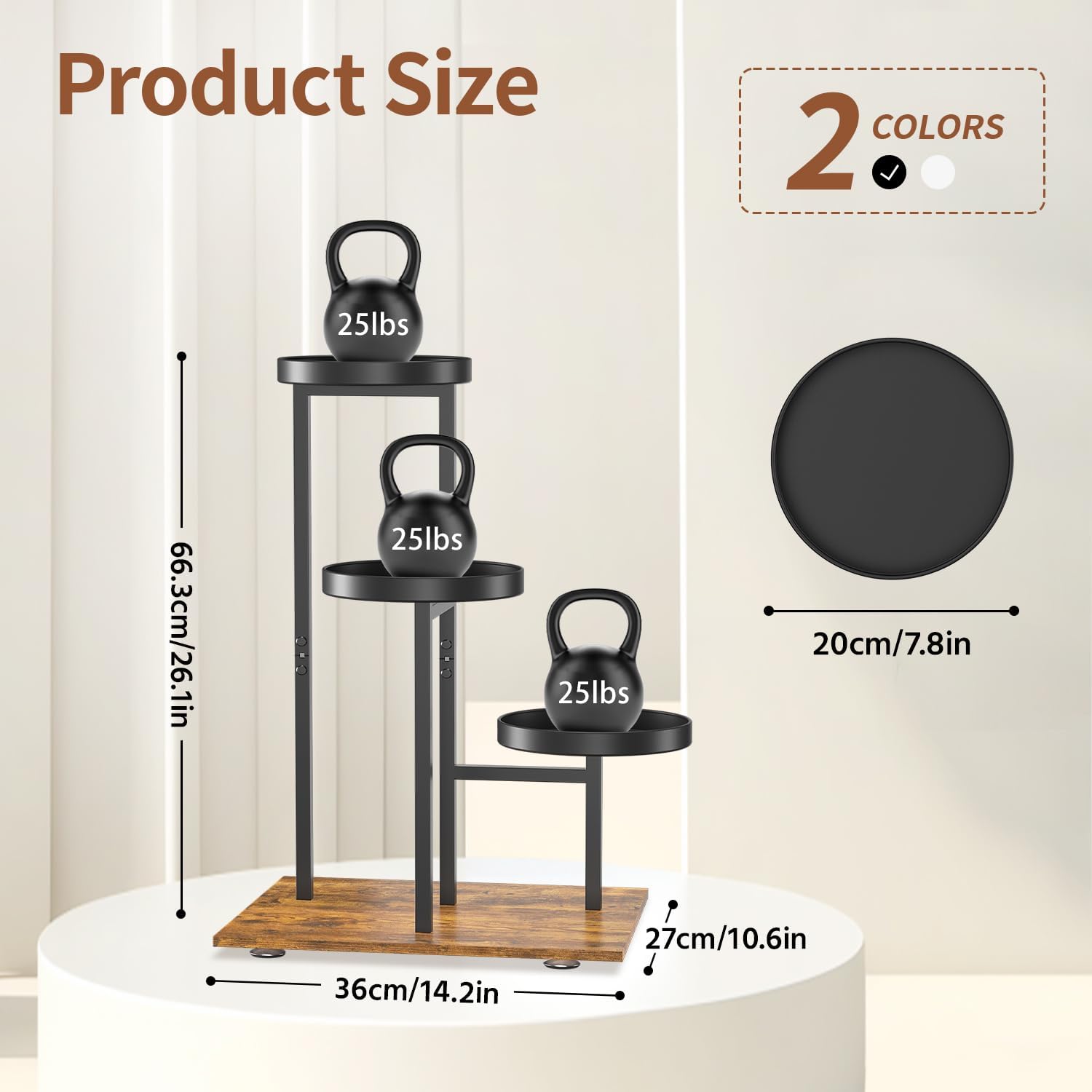 LASZOLA Black 3 Tier Plant Stand Indoor Heavy Duty Rack for Modern House Planter, Metal and Wooden Vertical Organizer Decor Narrow Bathroom Floor, Sturdy Multi Level Flower Holder Raised, Cat Proof