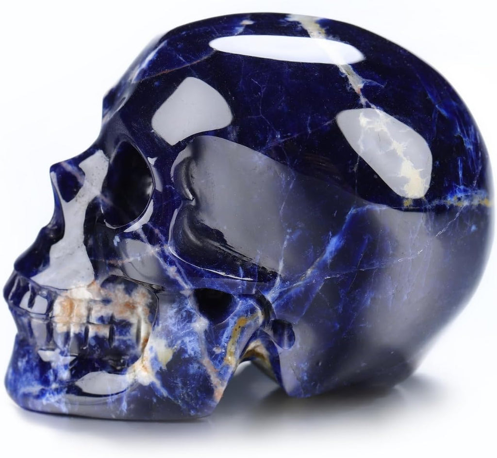 Skullis 2.0" Sodalite Crystal Skull, Hand Carved Gemstone Fine Art Sculpture, Reiki Healing Stone Statue.1483